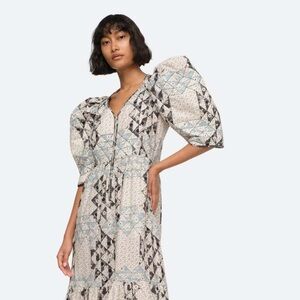 Sea New York Gray and Black Tiered Puff Sleeve Sundress